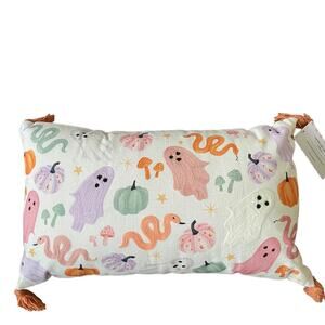 Cupcakes & Cashmere HALLOWEEN GHOST Pillow 14x24 Embroidered Pastel NEW